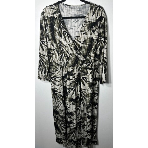 Investments Soft Separates Women's Dress Size XL Leaves V-neck Faux Wrap Midi - Picture 3 of 11